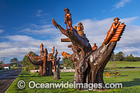 Legerwood Memorial Park. In 1918, 9 trees were planted to honour 7 soldiers killed in WW1 and for Gallipoli and the Anzac's. These trees were later carved in 2006 by Eddie Freeman in honour. Legerwood, Tasmania, Australia.